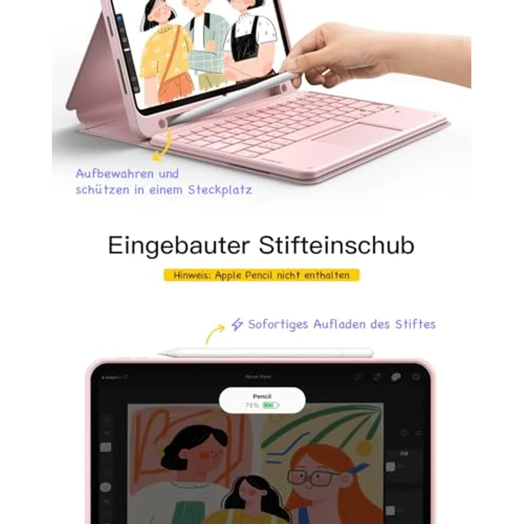 Inateck iPad Hülle mit abnehmbarer Tastatur, Touchpad und Stifthalter für iPad 10/11 Gen. A16, Air 11 Zoll M3/M2, Pro 11, 360° Rundumschutz, verstellbarer Ständer – Bild 7