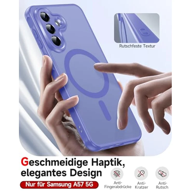 LeYi Handyhülle für Samsung Galaxy A57 5G, ultradünne transluzente Schutzhülle mit Magsafe Kameraschutz und 2X Panzerglas - Himmelblau – Bild 2