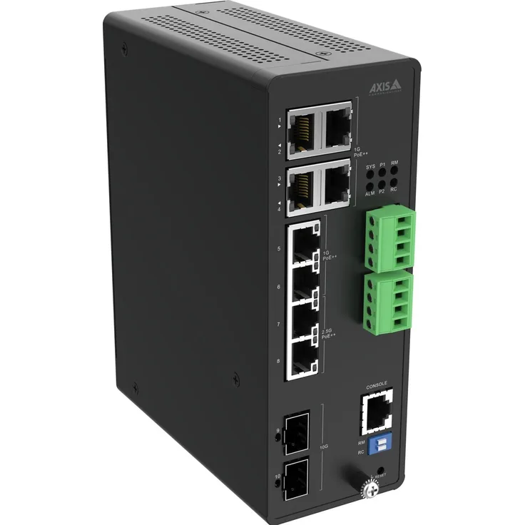 Axis D8208-R INDUSTRIAL POE++ S (10 Ports), Netzwerk Switch, Schwarz - 8-PORT MANAGED INDUSTRIAL POE++