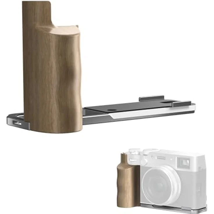 Freewell Fuji X100VI L Bracket Premium Grip, ergonomischer Batteriegriff mit Holzstruktur, Silber – Bild 1