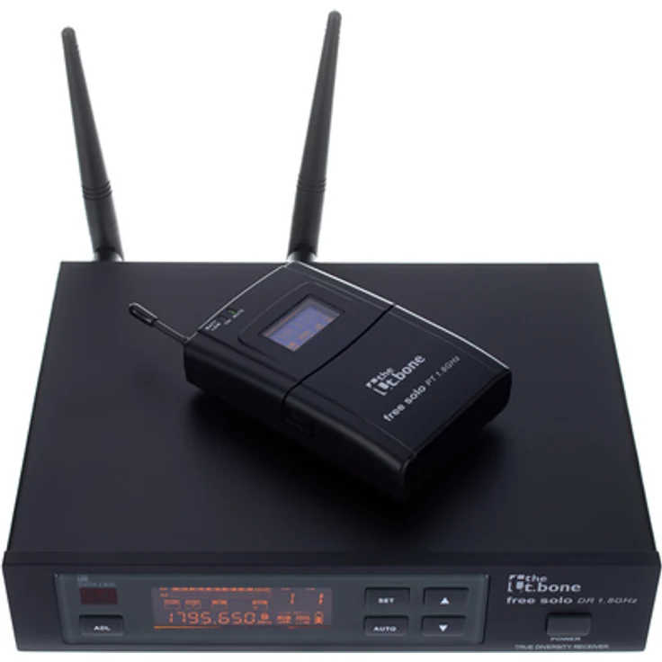 the t.bone free solo PT 1.8 GHz, Funkmikrofonsystem mit Taschensender, 1 Userbank, Frequenzscan, 16 Presets, inkl. Rackmount und Gitarrenkabel