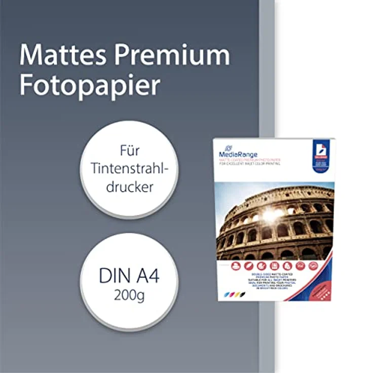 MediaRange DIN A4 Fotopapier für Tintenstrahldrucker, beidseitig matt, 200g, 50 Blatt - Preisvergleich – Bild 2