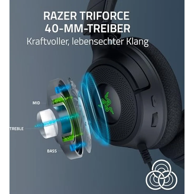 Razer Kraken V4 X - Kabelgebundenes PC-Gaming-Headset (Triforce 40-mm-Treiber, einziehbares Nierenmikrofon, 7.1-Surround-Sound, Chroma RGB, für PC - Konsolen & Mobiltelefone über USB-C) Schwarz – Bild 2