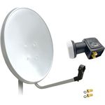 ARLI 60cm HD Sat Anlage Twin LNB + 2 F-Stecker Weiss UHD 4K, Stahlantenne mit extrem kälte- und hitzebeständigem Material