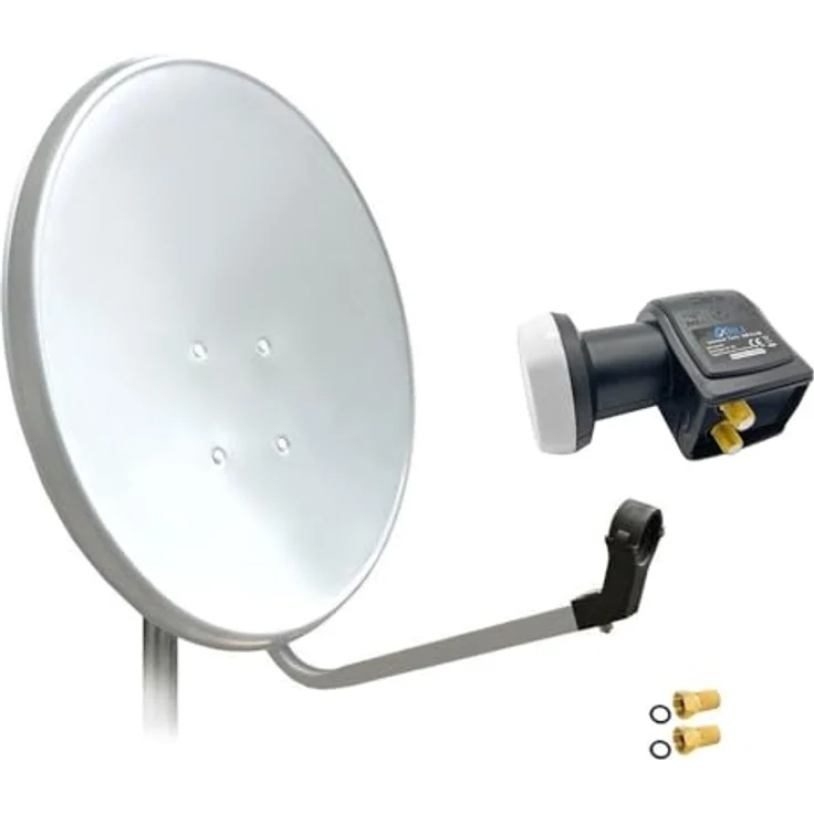 ARLI 60cm HD Sat Anlage Twin LNB + 2 F-Stecker Weiss UHD 4K, Stahlantenne mit extrem kälte- und hitzebeständigem Material – Bild 1