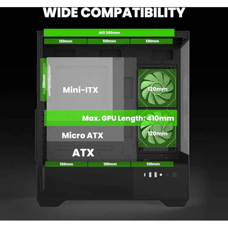 Zalman Chronix Black, ATX/Mini-ITX/mATX PC Gehäuse mit gehärteten Glasplatten und RGB-Lüftern, Schwarz – Bild 7