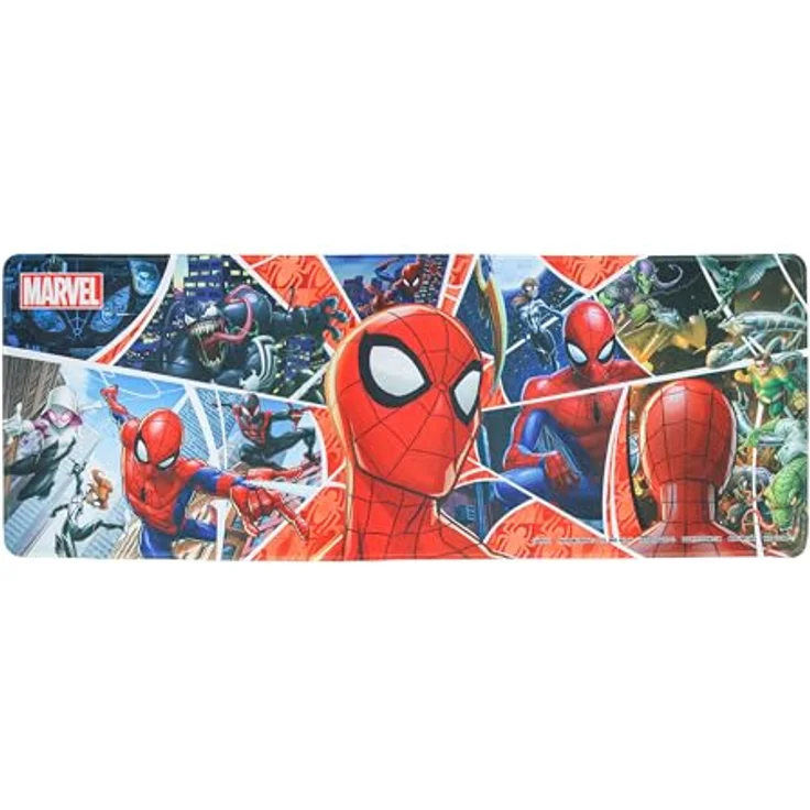 Paladone Products Spider-Man Schreibtischunterlage, abwischbare Mausmatte mit Comic-Collage, 80 cm x 30 cm, Mehrfarbig – Bild 1