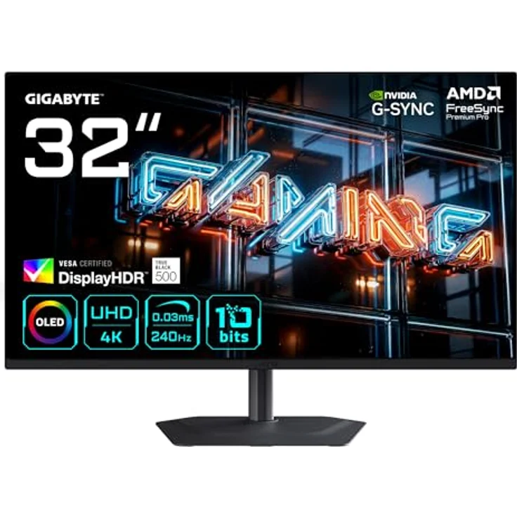 GIGABYTE MO32U24 OLED Gaming Monitor Flat, 80,3 cm (32"), 3.840 x 2.160 UHD, 0,03ms, neig-, schwenk-, höhenverstellbar, Pivot, HDMI, DP, USB, Speaker – Bild 1