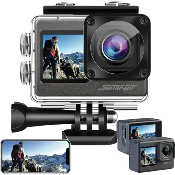 Somikon Action Kamera: 6K-Actioncam mit 2 Farbdisplays, WLAN, Bildstabilisierung, Sony-Sensor (Outdoor-Sportkamera, Action-Kamera wasserdicht, Fahrrad) – Bild 2