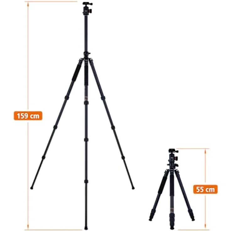 Rollei C5I MAKRO PRO I Carbon Stativ I Schwarz I 3D-Kugelkopf I Einbeinstativ I Smartphone-Halterung I Schnellwechselplatte I 90° drehbare Mittelsäule – Bild 4