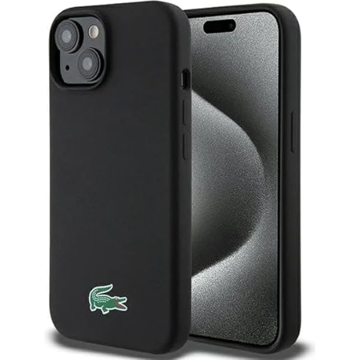 Lacoste Schutzhülle für Apple iPhone 15, originale Silikon-Hülle, MagSafe-kompatibel, Schwarz – Bild 1