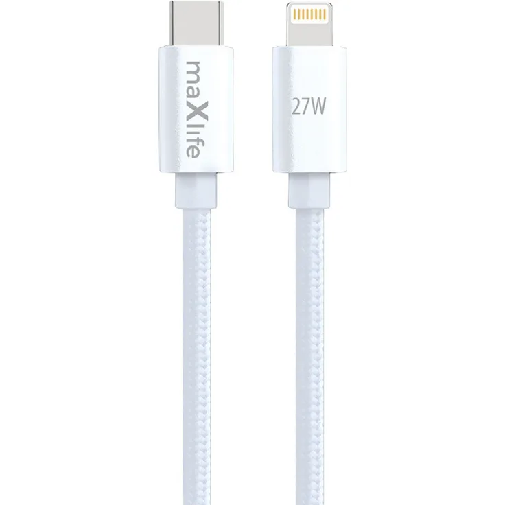 MaxLife 27W Schnell-Ladekabel USB-C - Lightning, 2m, weiß, Power Delivery kompatibel