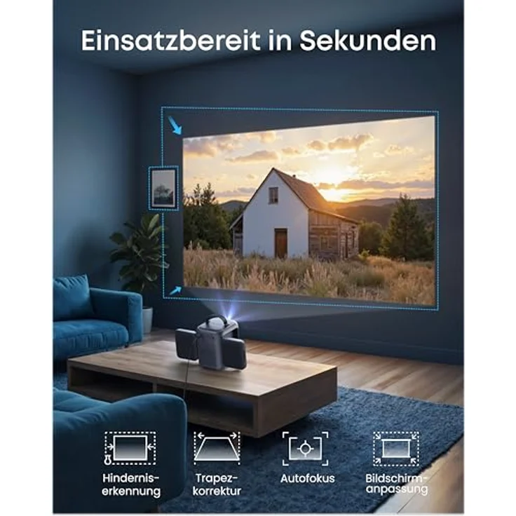 Anker soundcore Nebula P1i Smart Heimkino Beamer, 1080p Full HD, 380 ANSI Lumen, WLAN, Bluetooth, Google TV, Autofokus, Trapezkorrektur, Drehbare Lautsprecher – Bild 5