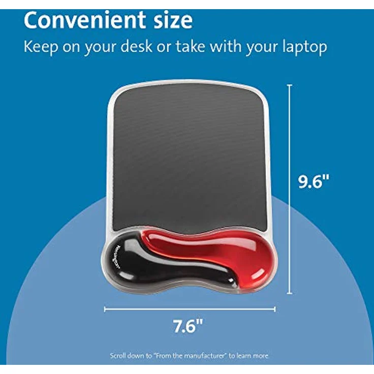 Kensington ergonomisches Mauspad mit Handauflage, Rutschfeste und bequeme Duo-Gel-Handgelenkshalterung, kompatibel mit Laser- und optischen Mäusen für Komfort am Computer, rot-schwarz, 62402 – Bild 2