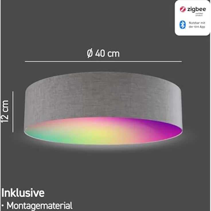 tint Smarte LED-Deckenleuchte Malea taupe – Steuerbar per Alexa, Fernbedienung oder Bluetooth – Dimmbare Beleuchtung mit weißem (1800-6500 K) und farbigem RGB Licht – Bild 2