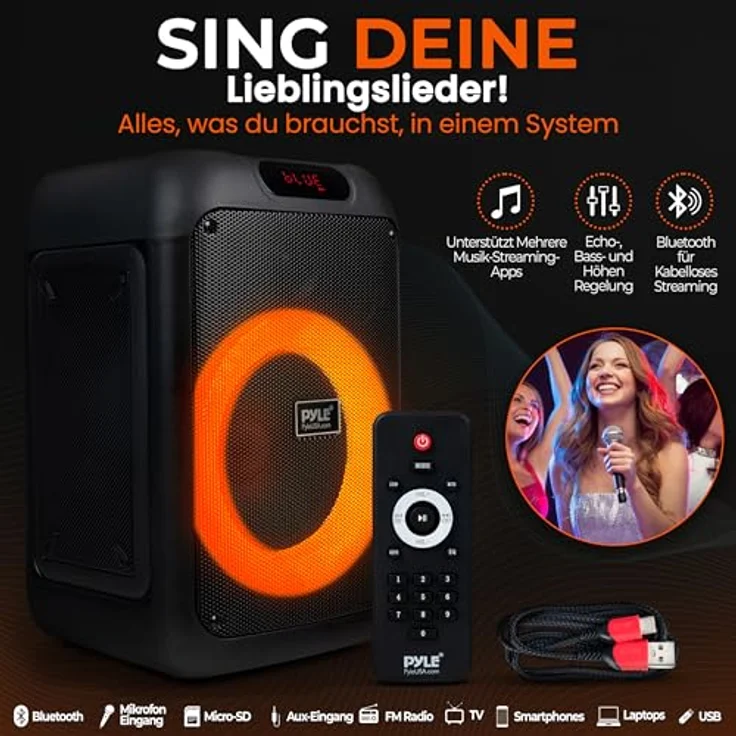 Pyle PBT80A, Bluetooth Partybox mit 100W Leistung, sattem Bass, klaren Höhen, DJ LED Licht, tragbar mit Fernbedienung und Tragetasche, Indoor/Outdoor – Bild 3