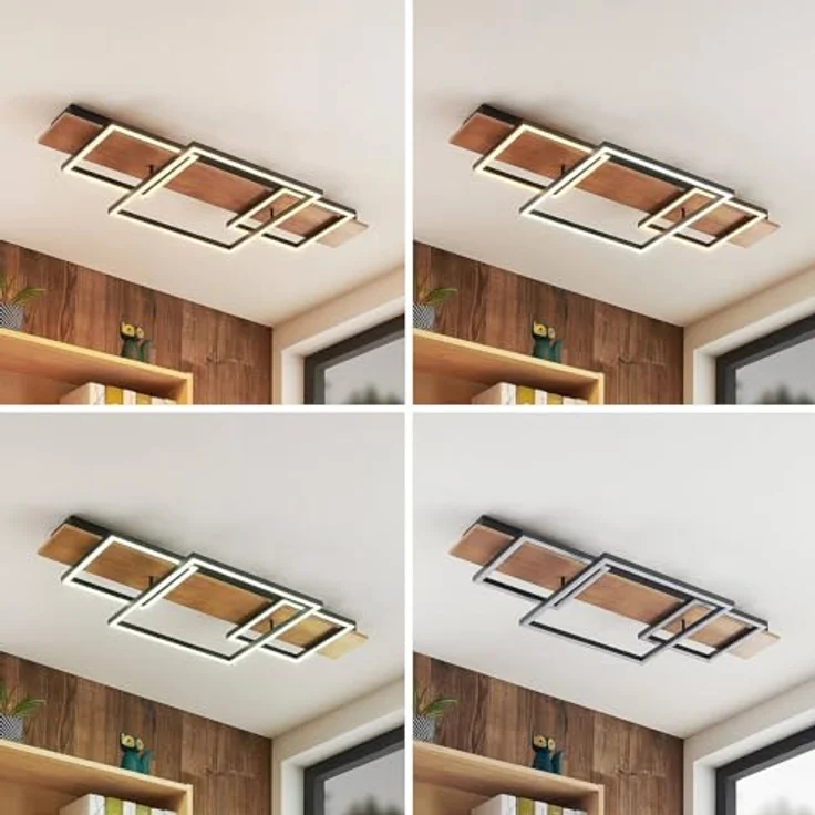 Lucande LED Deckenlampe 'Chariska' dimmbar mit Fernbedienung (Modern) aus Holz für Wohnzimmer & Esszimmer (1 flammig) - Holzoptik, energieeffizient, inkl. Dimmer und Fernbedienung – Bild 5