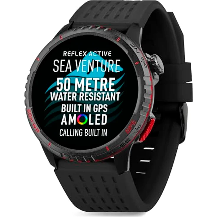 Reflex Active SEA VENTURE 400 R, 50m schwimmfeste AMOLED GPS Smartwatch mit schwarzem Armband, Unisize – Bild 1