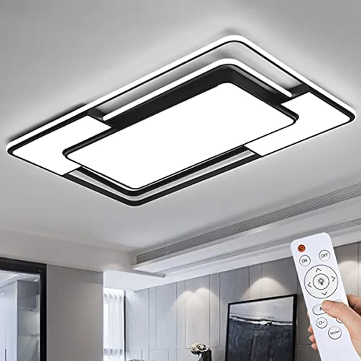 Style home Deckenleuchte LED Deckenlampe 150W dimmbar mit Fernbedienung, warmweiß bis kaltweiß einstellbar, Rechteckige Leuchte für Wohnzimmer Schlafzimmer Büro (Schwarz, 90 * 60 * 6cm)