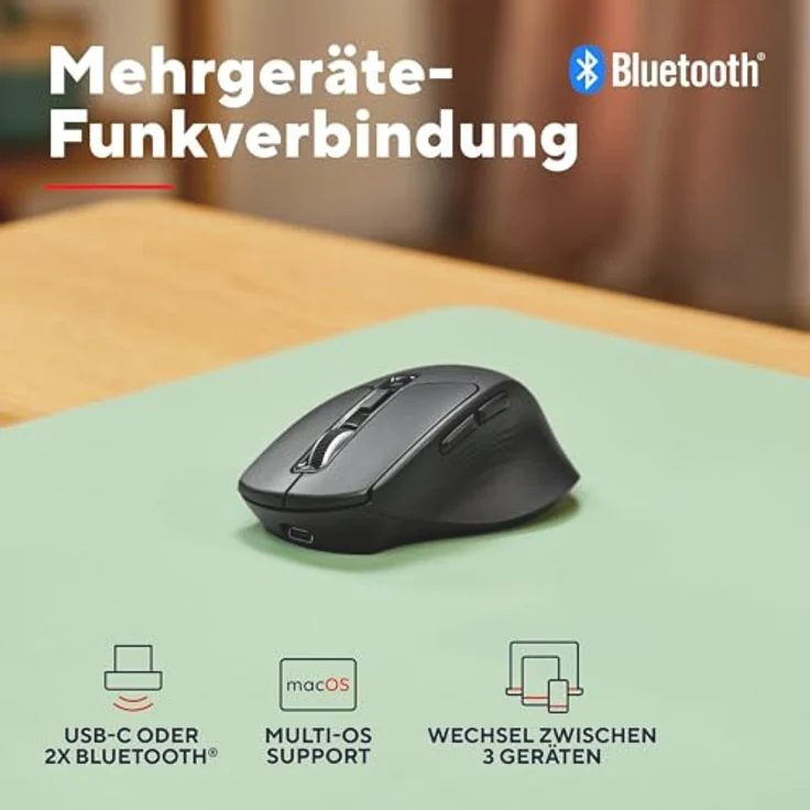 Trust Niven Kabellose Maus, Bluetooth + 2.4GHz, Leise Tasten, Ergonomisch, Wiederaufladbar, 800-3200 DPI, Schwarz, aus 50% Recyclingkunststoff – Bild 3