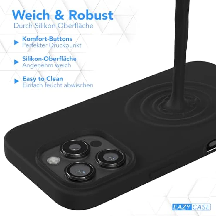 EAZY CASE Premium Silikon Handyhülle für iPhone 16 Pro, Slimcover mit Kameraschutz, 3-Schichten Aufbau, Schwarz – Bild 4