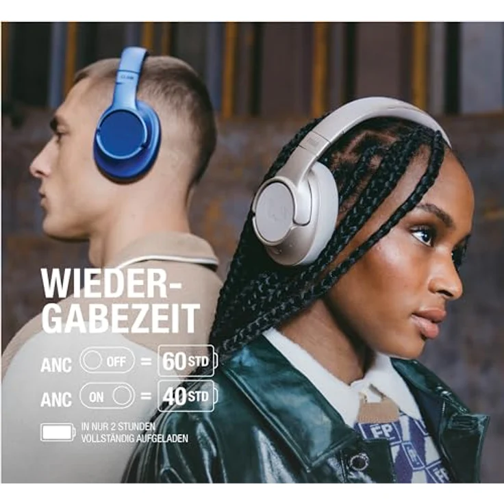 Fresh 'n Rebel Clam Fuse Bluetooth kopfhörer Over Ear mit Hybrid Active Noise Cancelling, mit ENC-Mikrofon (perfekte Anrufe), Kabellose kopfhörer mit Ambient Mode, 45h Spielzeit (Blau) – Bild 2