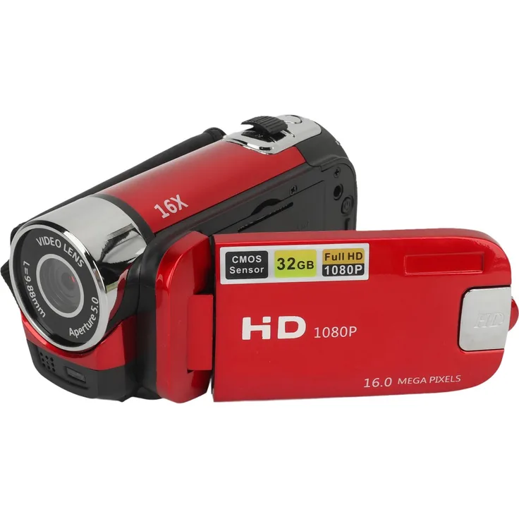 Vislone D90, 1080P Digitalkamera mit 16MP, 2,4 Zoll drehbarer Bildschirm, 16X Zoom und Aufhelllicht, rot