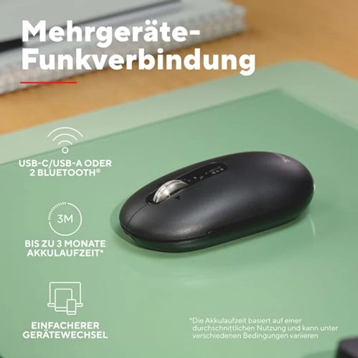 Trust Seron Wiederaufladbare Kabellose Maus, Hyperscroll-Rad, Bluetooth + 2.4GHz, Leise Tasten, 85% Recyclingkunststoff, Schwarz – Bild 4