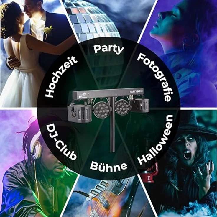 ETEC Professional LED PARTYBAR 2, Komplettset mit 2x PAR Scheinwerfer & 2x Derby Effekt, inkl. Stativ & Fernbedienung, musikgesteuertes Disco Licht für DJ, Party & Bühne – Bild 2