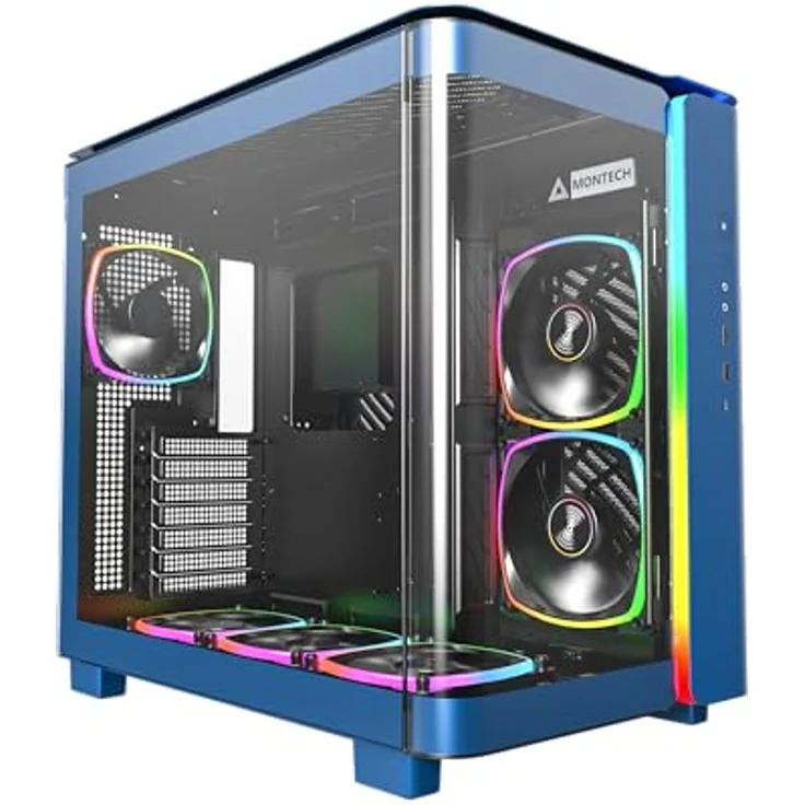 MONTECH, King 95 Pro PC-Gehäuse ATX mit Doppelkammer mit hohem Luftdurchsatz, werkzeuglose Paneele, Vorderseite aus gehärtetem Glas, robust, sechs vorinstallierte ARGB PWM Lüfter mit Hub – Bild 1