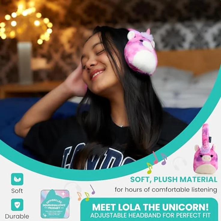 Squishmallows Lola the Unicorn, Bluetooth Kopfhörer mit Mikrofon, bis zu 6 Stunden Akkulaufzeit, rosa – Bild 2