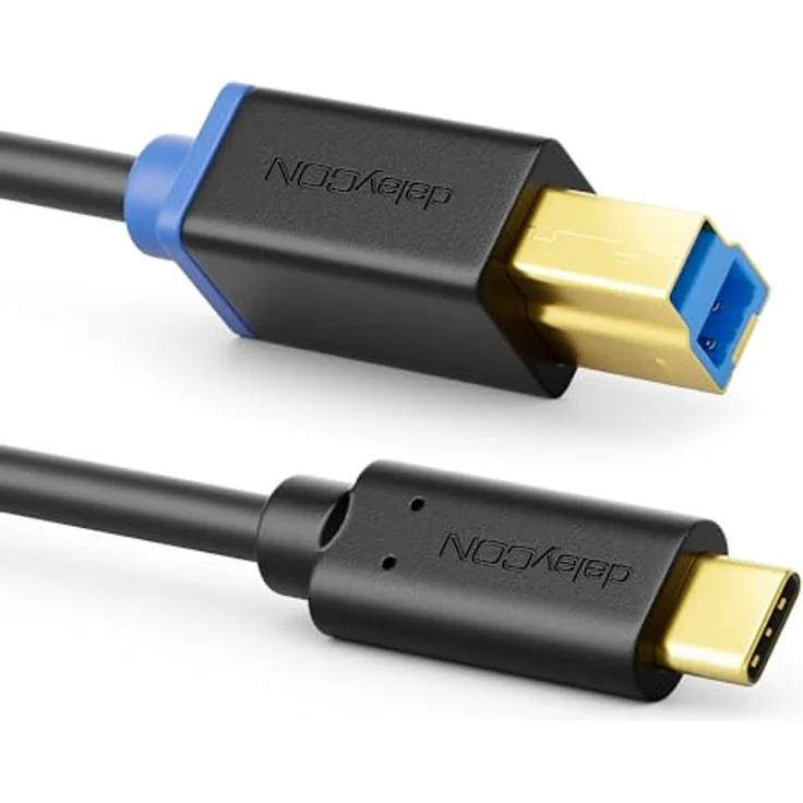 deleyCON 3,0m USB 3.0 Drucker Scanner Kabel USB-C auf Typ B, hohe Datentransferrate, wendbarer Stecker, Schwarz – Bild 2