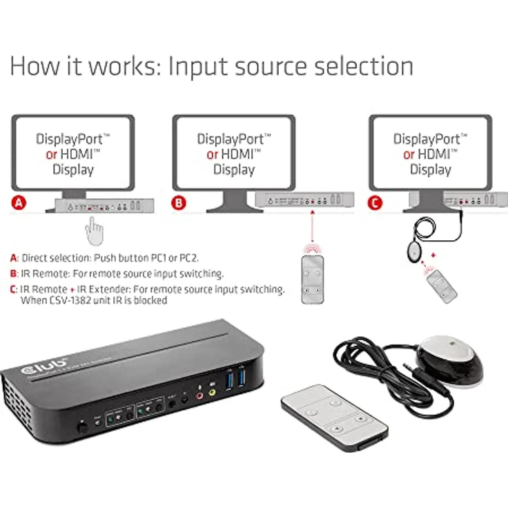 Club 3D CSV-7210, DisplayPort KVM Switch mit 4K Auflösung bis 4096x2160, Schwarz – Bild 5
