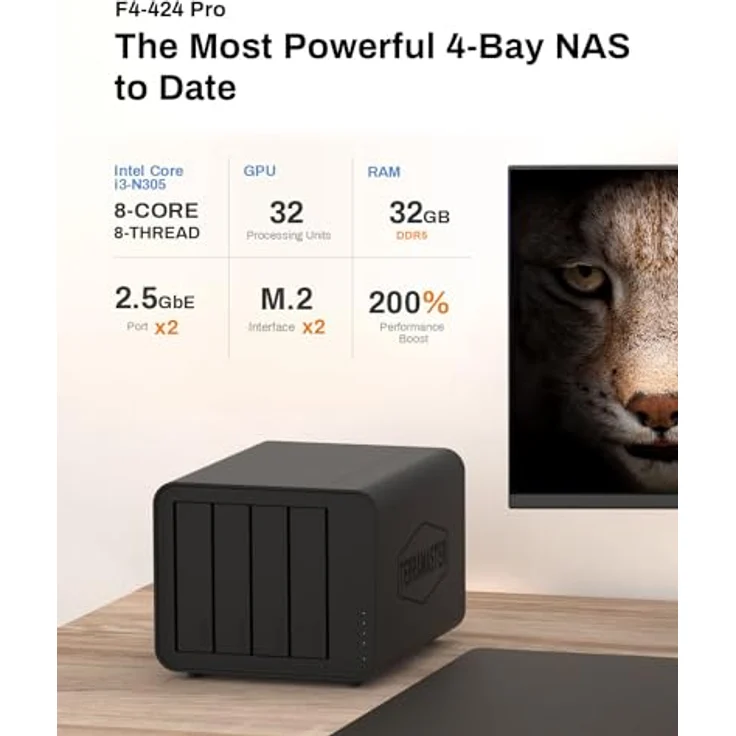 TERRAMASTER F4-424 Pro NAS Speicher - 4Bay Core i3-N305 8-Core 8-Thread CPU, 32GB DDR5 RAM, 2.5GbE Port x 2, Network Attached Storage Spitzenleistung für Unternehmen (Diskless) – Bild 2