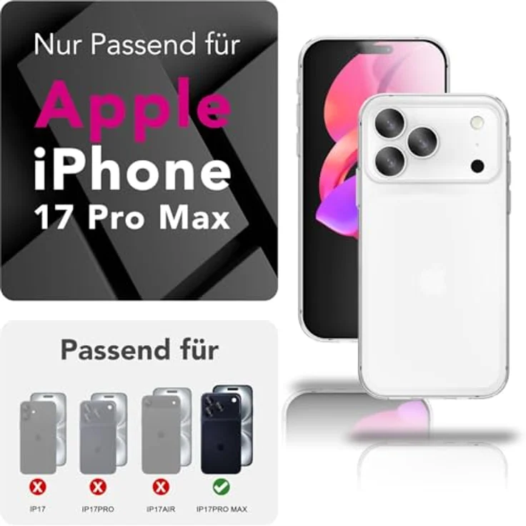 NALIA 360Guard Hülle für Apple iPhone 17 Pro Max, 360° Rundumschutz, Ultra klare Full-Body Handyhülle, kratzfeste PC-Rückseite & gehärtete Displayfolie, transparent & anti-gelb, wireless-fähig – Bild 3