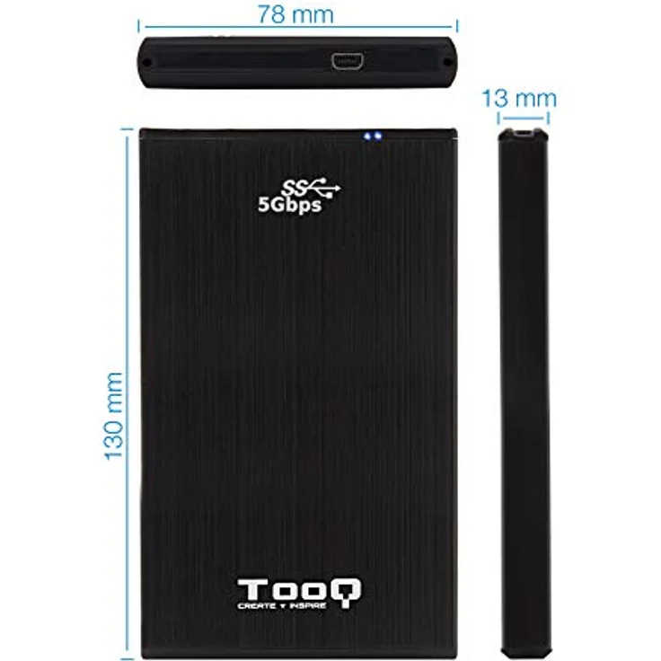 TooQ TQE-2522B - Gehäuse für 2,5 Zoll Festplatten (SATA I-II-III bis 9,5 mm Höhe, USB 3.0), Aluminium, LED Anzeige, schwarz, 50 g – Bild 5
