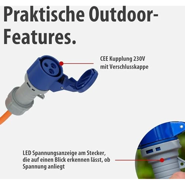 Brennenstuhl CEE 230V Camping-Verlängerungskabel 5m mit LED Spannungsanzeige, IP44, orange, H07RN-F 3G2,5, für ständigen Einsatz im Außenbereich – Bild 4