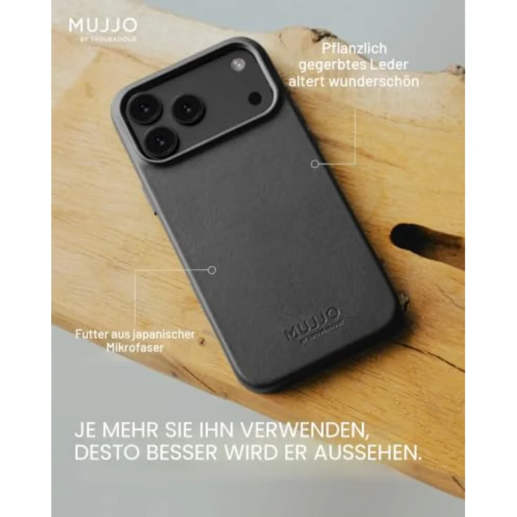 Mujjo Leather Case für iPhone 17 Pro - Hochwertiges Velore-Leder, MagSafe-kompatibel, schwarz – Bild 7