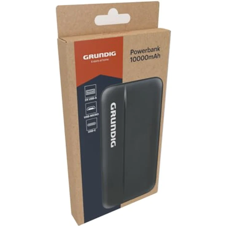 Grundig Powerbank 10000 mAh – Externer Akku mit USB und USB-C – Tragbare Ladestation in Schwarz – Bild 3