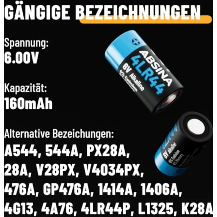 ABSINA 8x 4LR44 6V Alkaline Batterie - Langlebig und zuverlässig, temperaturfest von -20°C bis +60°, ideal für Hundehalsband und mehr – Bild 6