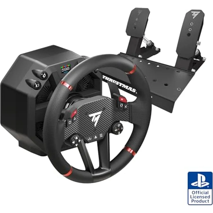 THRUSTMASTER T598, Direct Axial Drive Force Feedback-Rennlenkrad für PS5, PS4, PC, mit 30 cm abnehmbarer Sportwagen-Felge und H.E.A.R.T. Pedalen, schwarz/rot