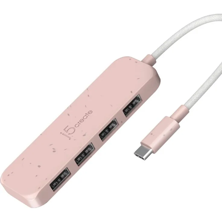 j5create JCH341ER USB-C zu 4-Port Type-A Hub, USB 3.2 Gen 2, umweltfreundlich, pink