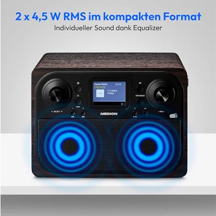 MEDION P66700 DAB+ Radio (DAB Plus UKW Radiowecker, dimmbares TFT Farb Display, Bluetooth, 12/24 Std. Uhrzeit, Wecker, Holzgehäuse, Kopfhöreranschluss, AUX, Stabantenne) braun – Bild 4