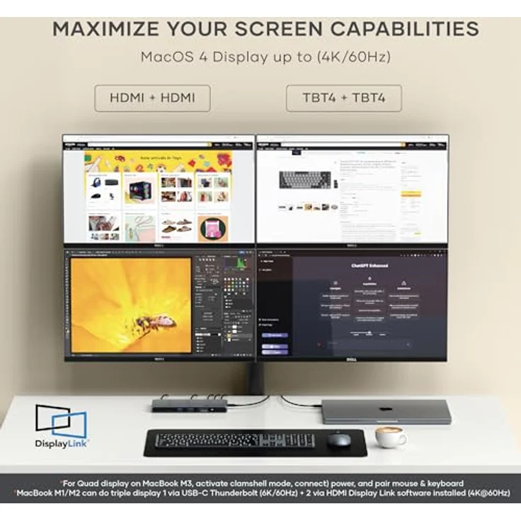 SATECHI Thunderbolt 4 Dock mit 96W Laden, Dual-Monitor HDMI 4K/60Hz, 40Gbps Datenübertragung, 2 USB 3.2, Ethernet - Silber – Bild 3