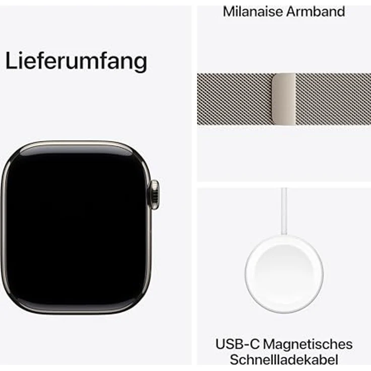 Apple Watch Series 10, 42 mm, GPS + Cellular, Titangehäuse Natur, Milanaise Armband Natur, One size – Bild 6
