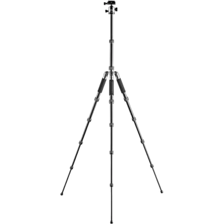 Mantona light traveller – leichtes Aluminium Reisestativ, extrem leicht 1,1kg und kompakt 30,5 cm, Einbeinfunktion, 360° Panorama Kugelkopf Arca-Swiss kompatibel, mit Tasche, schwarz-grau – Bild 5