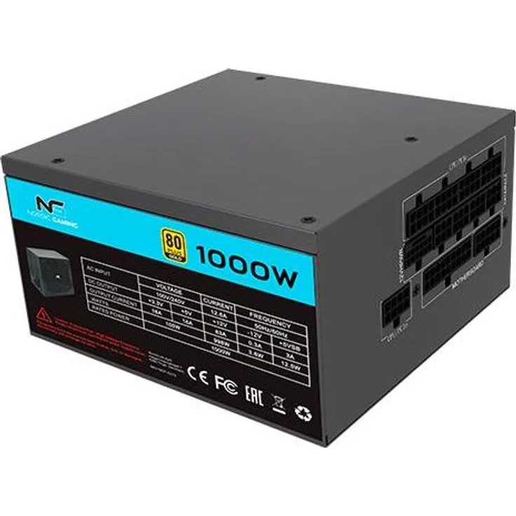 Nordic Gaming 1000W PSU 80+ Gold ATX 3.1, PC Netzteil mit vollständig modularem Kabelmanagement, aktiver Kühlung, Schwarz