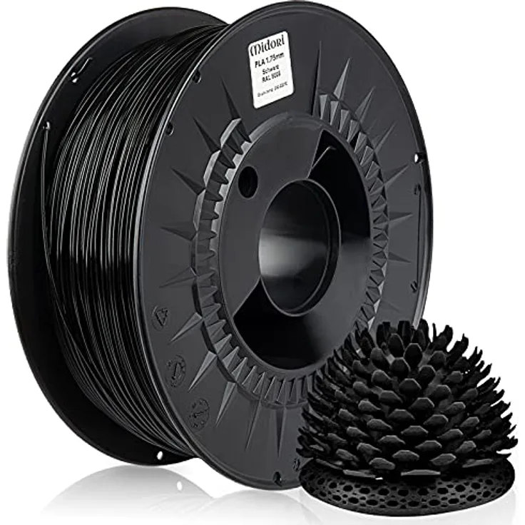 Midori® PLA Filament 1,75mm, 1kg Spule in Schwarz, verwicklungsfreies 3D-Drucker-Filament aus reiner Polymilchsäure, hohe Präzision und umweltfreundlich
