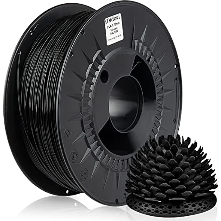 Midori® PLA Filament 1,75mm, 1kg Spule in Schwarz, verwicklungsfreies 3D-Drucker-Filament aus reiner Polymilchsäure, hohe Präzision und umweltfreundlich – Bild 1