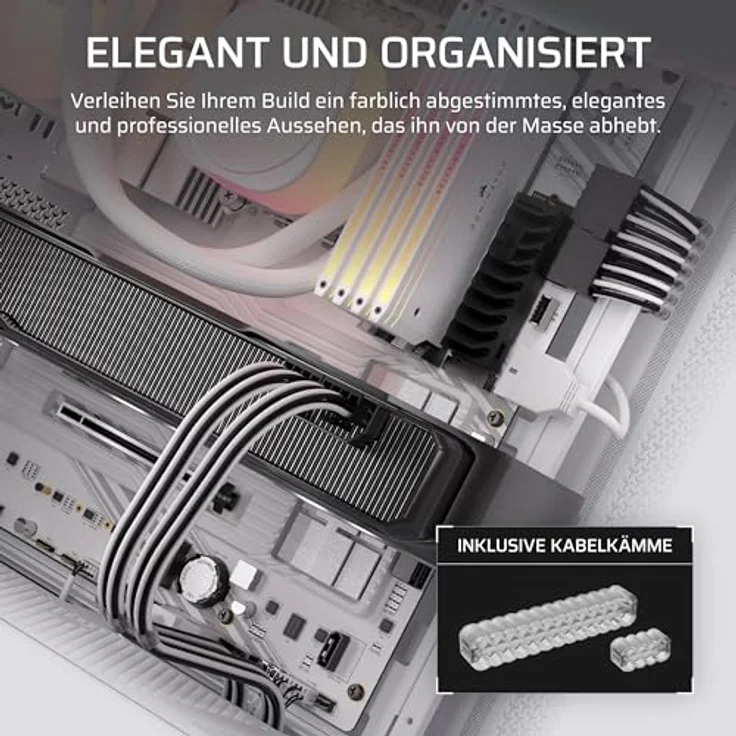 Corsair Elite Premium Pro-Kit mit Einzeln Ummantelten Typ 5-Netzteilkabeln, Flache Kabelkämme, Dreilagiges Mesh-Paracord-Design, Kompatibel mit Typ-5-Netzteilen, Weiß – Bild 3